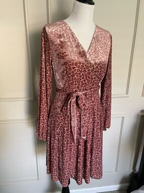 Arbor Dusty Rose Velvet Wrap Dress with Tie Waist